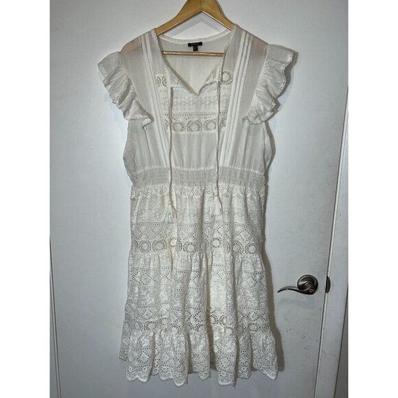 Buffalo White Boho Lace Ruffle Ruffled Sleeves Women's Dress Size XL - Picture 2 of 9